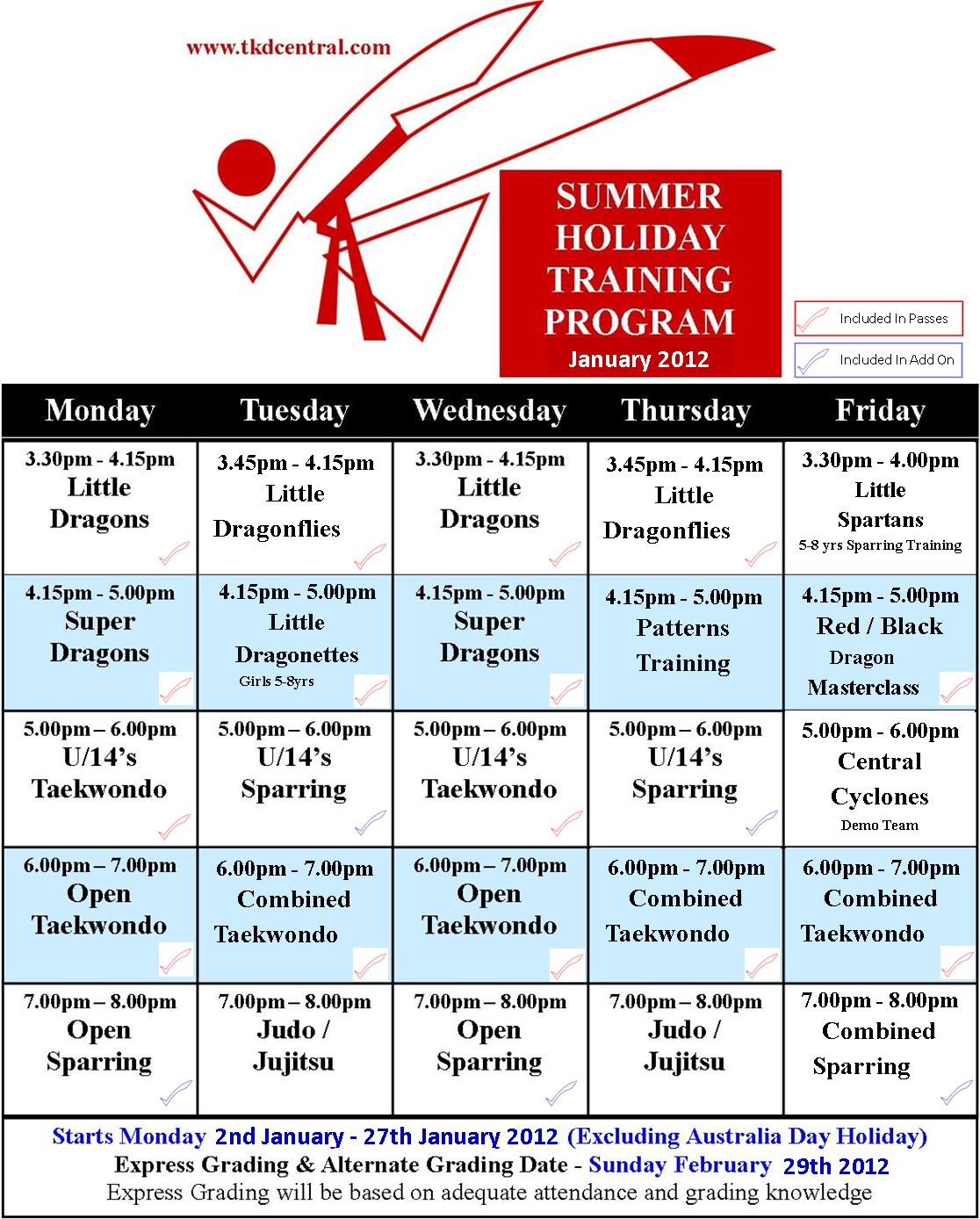 Summer Holiday Timetable (Taekwondo Central) – www.tkdcentral.com