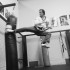 Justin Warren excecutes a jump back kick at 43 years of age - B & W