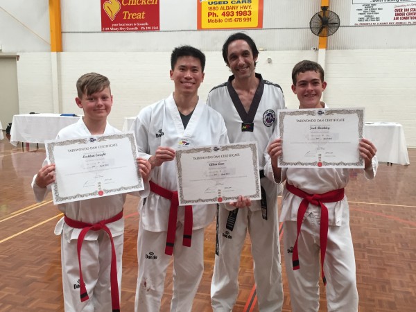 Black Belts. Lachlan Enright (12), Allan Lum (30), Master Justin Warren, Jack Bowkley (15)