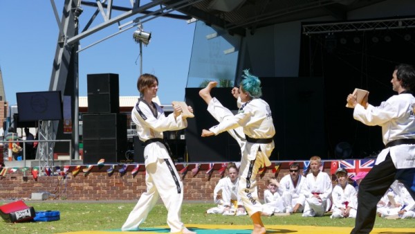 Ajana Plunkett smashes a board during the Multicultural Festival 2016