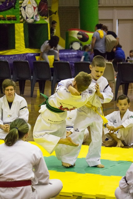 Tyler does a great outer reap on Angus at Taekwondo Central demo - www.tkdcentral.com