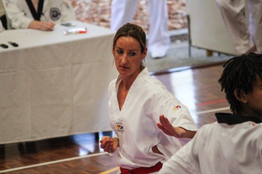 Kelly Rowe Fully Focused During The Poomsae Section Of Her Black Belt Grading - www.tkdcentral.com